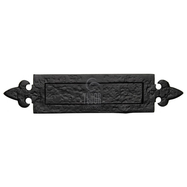 This is an image of a The Tudor Collection - Fleur de Lys Letterplate Black Iron, tc770 that is available to order from Trade Door Handles in Kendal.