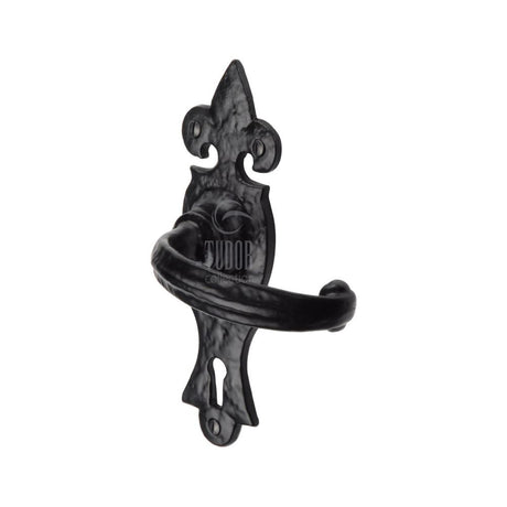 This is an image of a The Tudor Collection - Door Handle Lever Lock Wroxeter Design Black Iron, tc800 that is available to order from Trade Door Handles in Kendal.