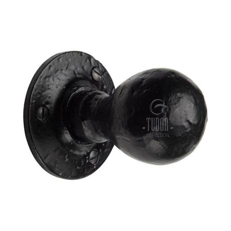This is an image of a The Tudor Collection - Mortice Knob on Rose Ball Design Black Iron, tc970 that is available to order from Trade Door Handles in Kendal.