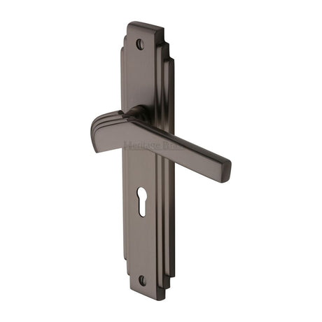This is an image of a Heritage Brass - Door Handle Lever Lock Tiffany Design Matt Bronze Finish, tif5200-mb that is available to order from Trade Door Handles in Kendal.