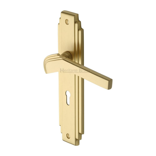 This is an image of a Heritage Brass - Door Handle Lever Lock Tiffany Design Satin Brass Finish, tif5200-sb that is available to order from Trade Door Handles in Kendal.