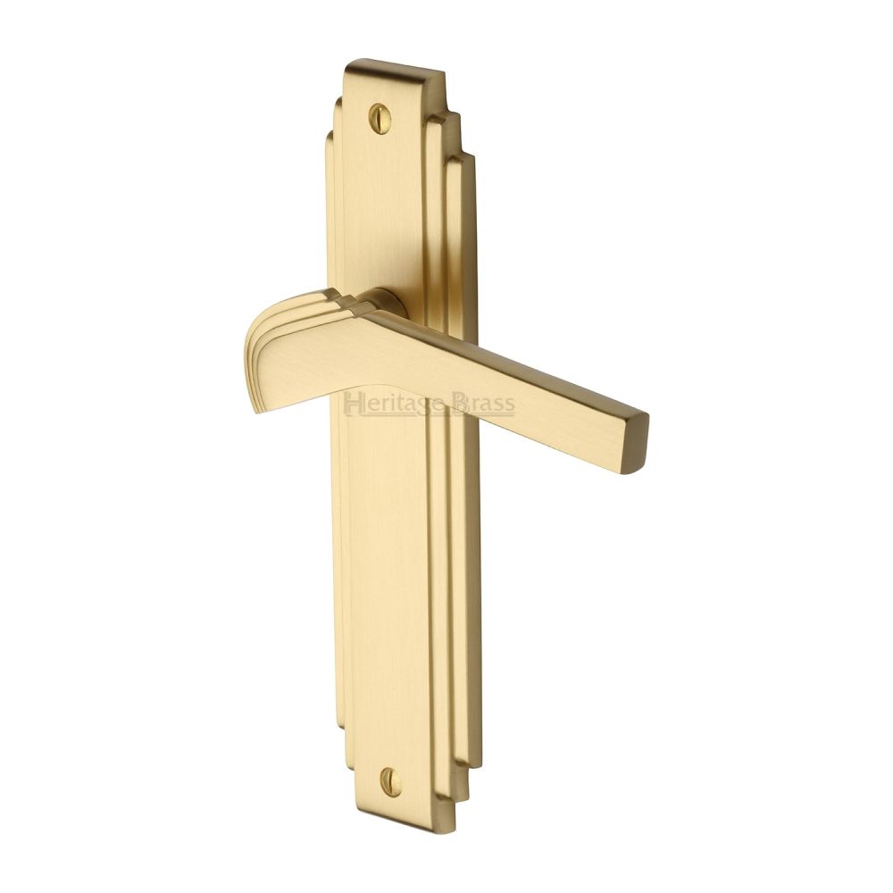 This is an image of a Heritage Brass - Door Handle Lever Latch Tiffany Design Satin Brass Finish, tif5210-sb that is available to order from Trade Door Handles in Kendal.