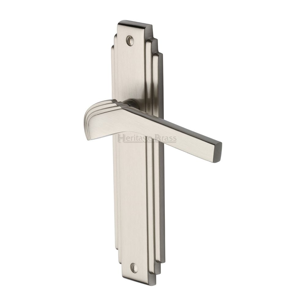 This is an image of a Heritage Brass - Door Handle Lever Latch Tiffany Design Satin Nickel Finish, tif5210-sn that is available to order from Trade Door Handles in Kendal.