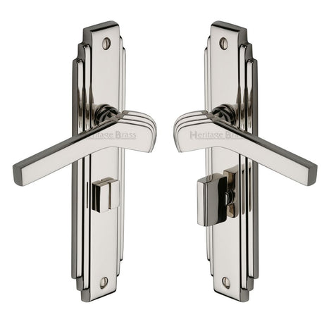 This is an image of a Heritage Brass - Door Handle Bathroom Set Tiffany Design Polished Nickel Finish, tif5230-pnf that is available to order from Trade Door Handles in Kendal.