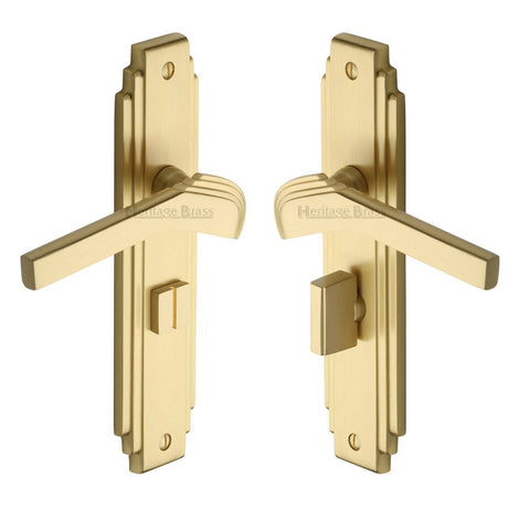 This is an image of a Heritage Brass - Door Handle Bathroom Set Tiffany Design Satin Brass Finish, tif5230-sb that is available to order from Trade Door Handles in Kendal.