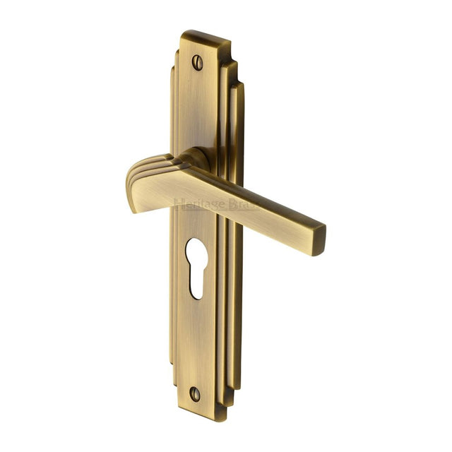 This is an image of a Heritage Brass - Door Handle Euro Profile Plate Tiffany Design Antique Brass Finish, tif5248-at that is available to order from Trade Door Handles in Kendal.