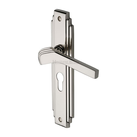 This is an image of a Heritage Brass - Door Handle Euro Profile Plate Tiffany Design Polished Nickel Finis, tif5248-pnf that is available to order from Trade Door Handles in Kendal.