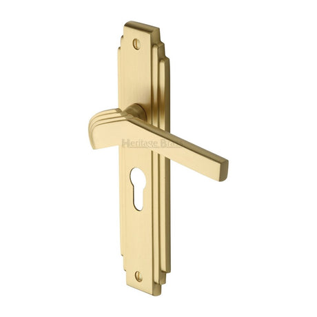 This is an image of a Heritage Brass - Door Handle Euro Profile Plate Tiffany Design Satin Brass Finish, tif5248-sb that is available to order from Trade Door Handles in Kendal.