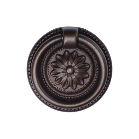 This is an image of a M.Marcus - Floral Ring Pull 055mm Matt Bronze Finish, tk2224-055-lbn that is available to order from Trade Door Handles in Kendal.