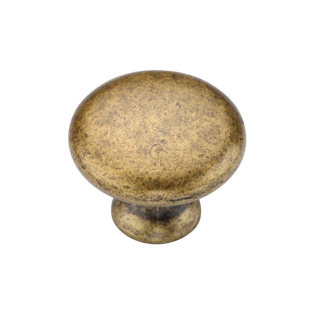 This is an image of a M.Marcus - Classic Round Knob 030mm Distressed Brass Finish, tk4226-030-dbs that is available to order from Trade Door Handles in Kendal.