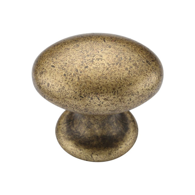 This is an image of a M.Marcus - Egg Knob 040mm Distressed Brass Finish, tk4462-040-dbs that is available to order from Trade Door Handles in Kendal.