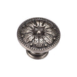 This is an image of a M.Marcus - Floral Round Knob 030mm Distressed Pewter Finish, tk4479-030-dpw that is available to order from Trade Door Handles in Kendal.