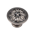 This is an image of a M.Marcus - Floral Round Knob 035mm Distressed Pewter Finish, tk4479-035-dpw that is available to order from Trade Door Handles in Kendal.