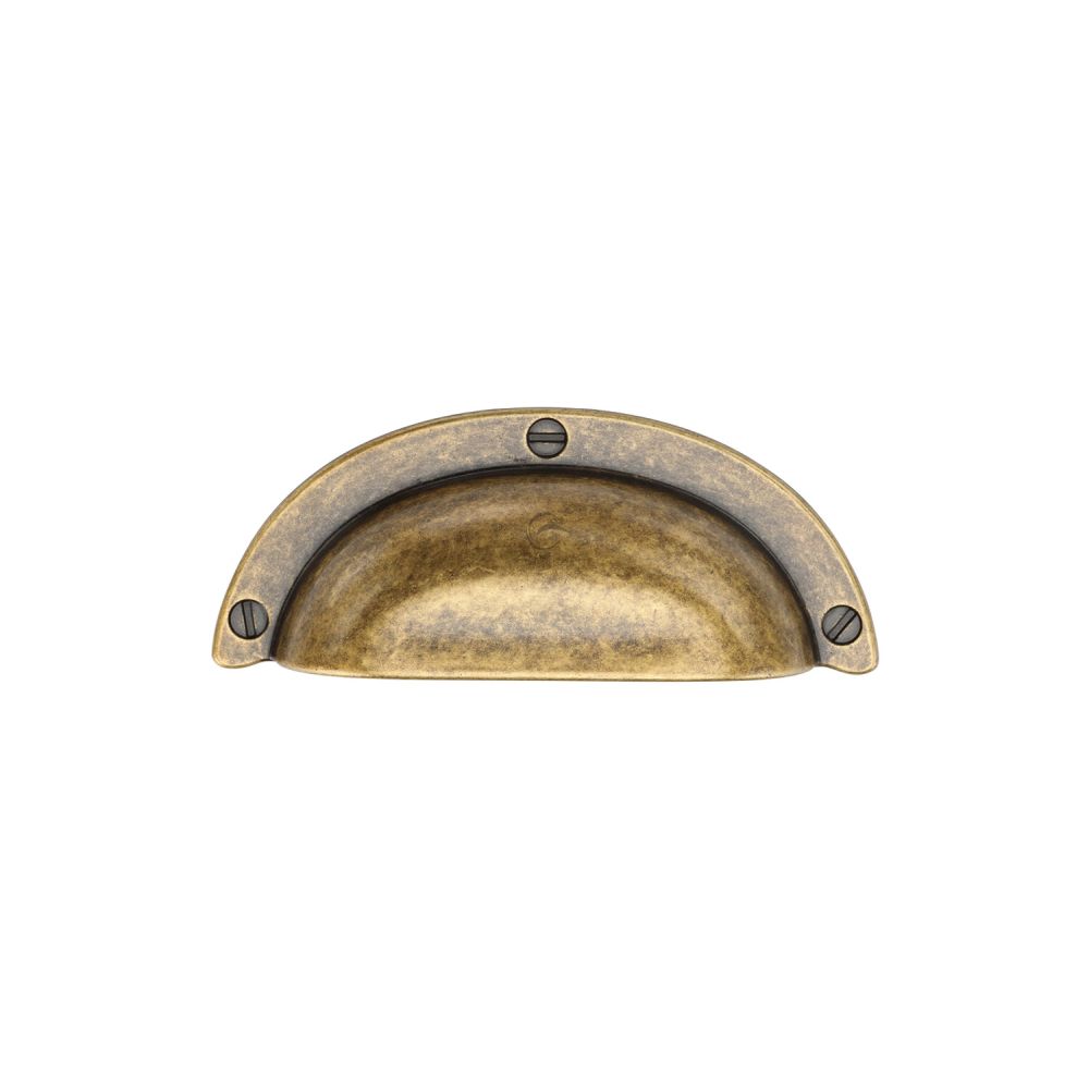 High quality image of M.Marcus - Faux Screw Bin (Cup) Pull 064mm Distressed Brass Finish | Sku. tk5120-064-dbs | Trade Door Handles, Kendal.
