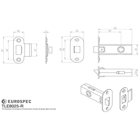 This image is a line drwaing of a Eurospec - Contract Standard Tubular Latch Radius - Nickel Plate available to order from Trade Door Handles in Kendal