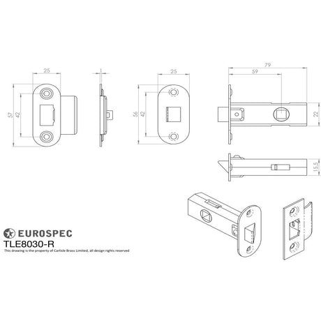 This image is a line drwaing of a Eurospec - Contract Standard Tubular Latch Radius - Nickel Plate available to order from Trade Door Handles in Kendal