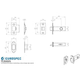 This image is a line drwaing of a Eurospec - Heavy Sprung Tubular Latch 64mm - Electro Brassed/Satin Stainless Ste available to order from Trade Door Handles in Kendal