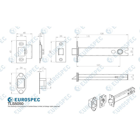 This image is a line drwaing of a Eurospec - Heavy Sprung Tubular Latch 127mm - Electro Brassed/Satin Stainless St available to order from Trade Door Handles in Kendal