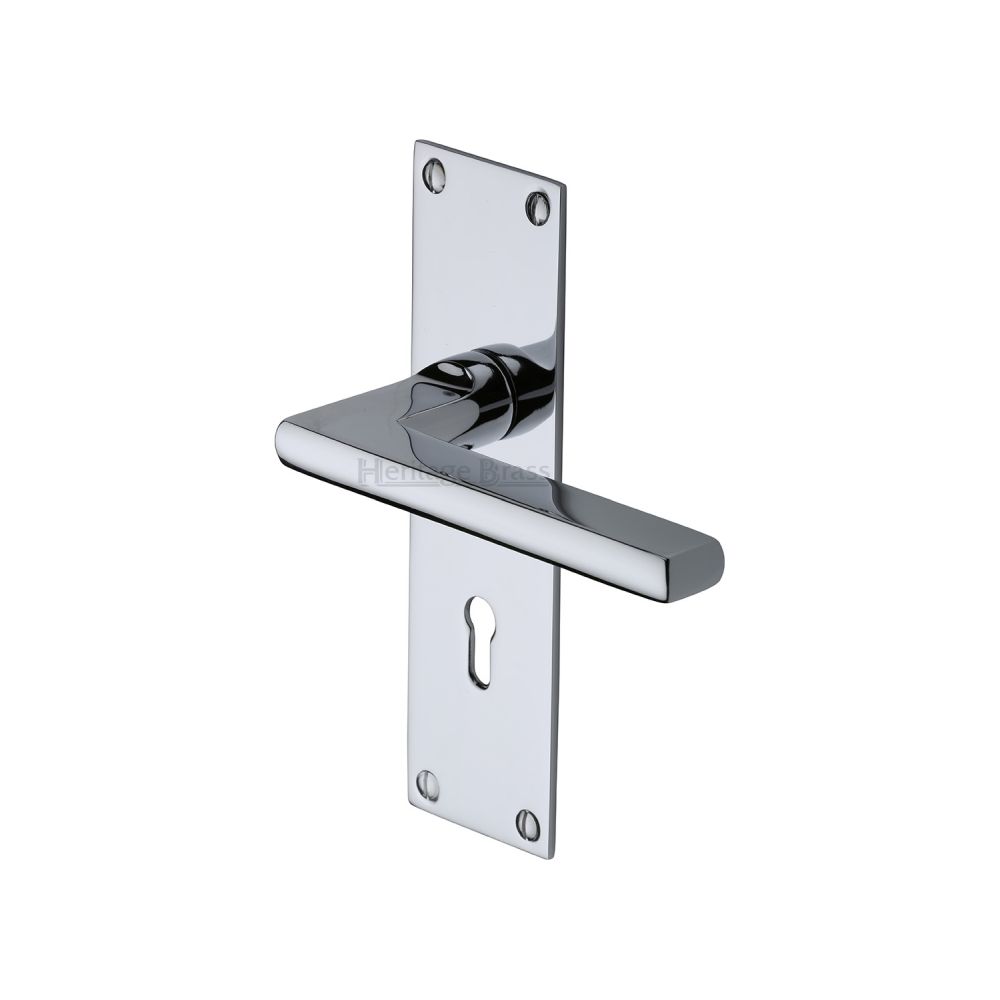 This is an image of a Heritage Brass - Door Handle Lever Lock Trident Design Polished Chrome Finish, tri1300-pc that is available to order from Trade Door Handles in Kendal.