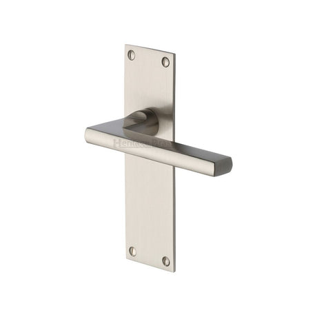 This is an image of a Heritage Brass - Door Handle Lever Latch Trident Design Satin Nickel Finish, tri1310-sn that is available to order from Trade Door Handles in Kendal.