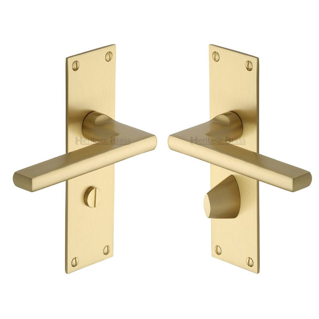 This is an image of a Heritage Brass - Door Handle Bathroom Set Trident Design Satin Brass Finish, tri1330-sb that is available to order from Trade Door Handles in Kendal.