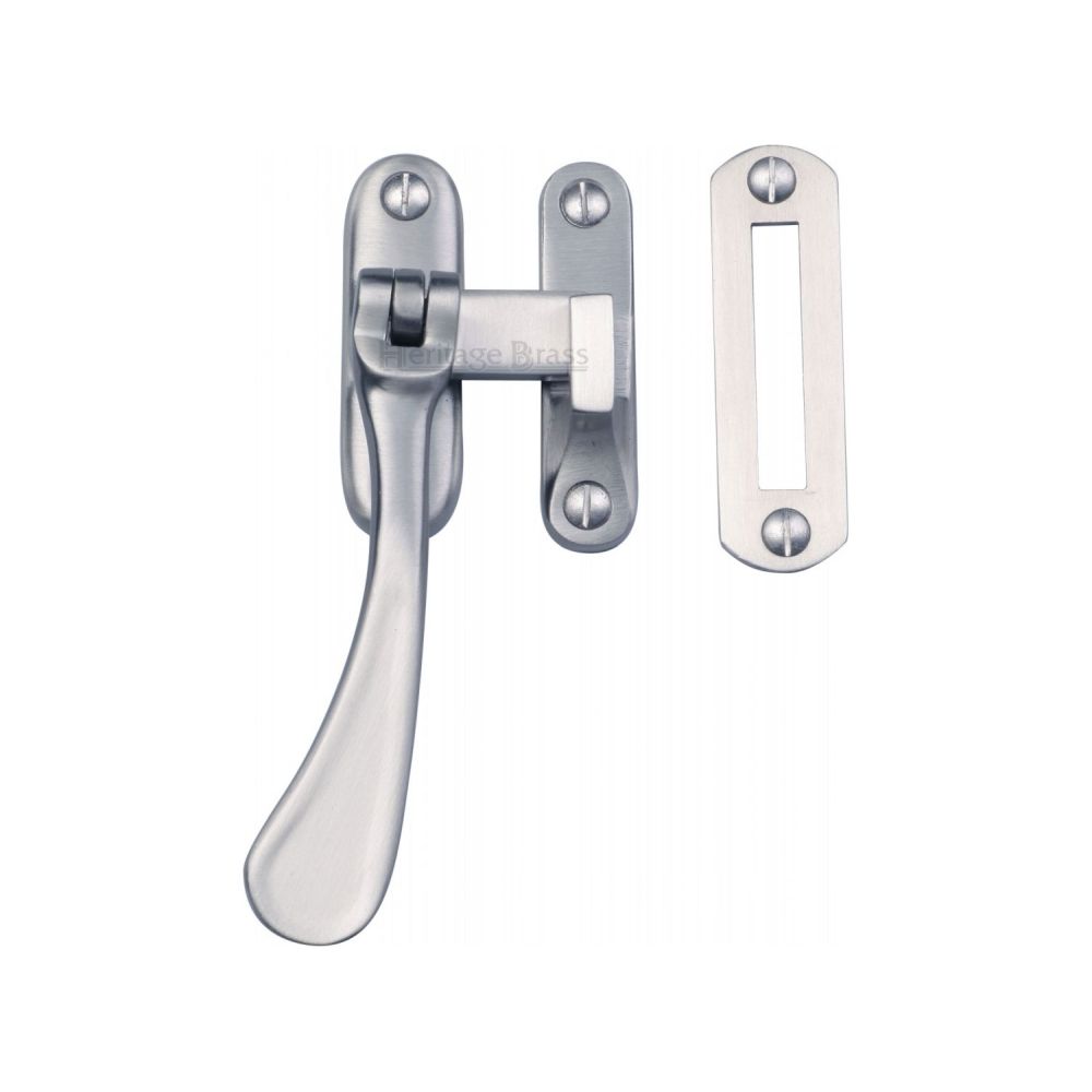 This is an image of a Heritage Brass - Casement Window Fastener Spoon Pattern Satin Chrome Finish, v1003-mp-hp-sc that is available to order from Trade Door Handles in Kendal.