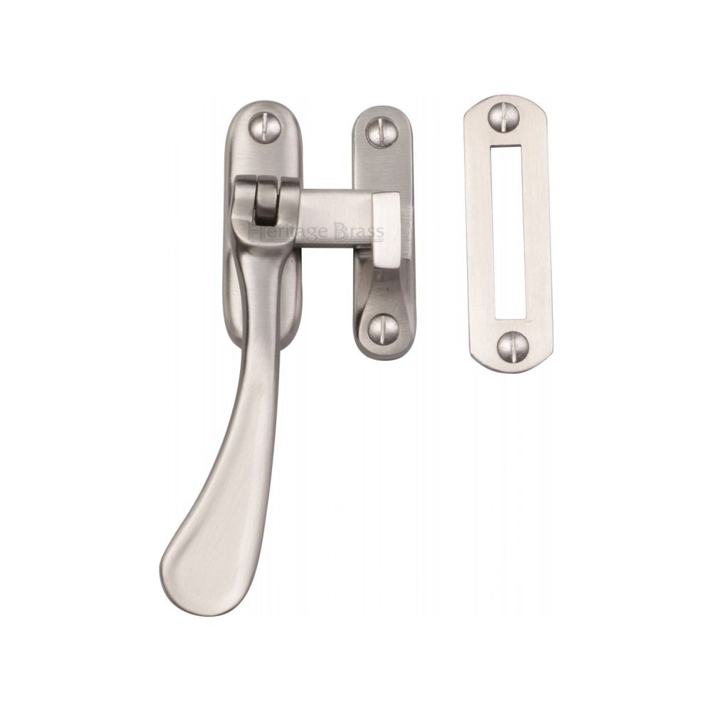 This is an image of a Heritage Brass - Casement Window Fastener Spoon Pattern Satin Nickel Finish, v1003-mp-hp-sn that is available to order from Trade Door Handles in Kendal.