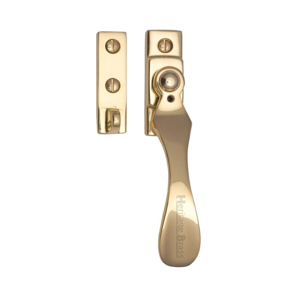 This is an image of a Heritage Brass - Casement Window Fastener Wedge Pattern Polished Brass Finish, v1005-pb that is available to order from Trade Door Handles in Kendal.