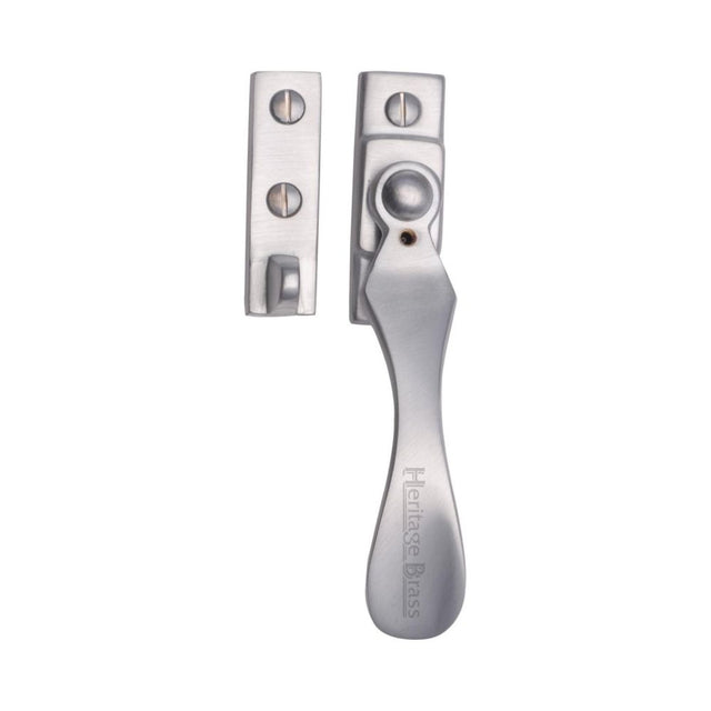 This is an image of a Heritage Brass - Casement Window Fastener Wedge Pattern Satin Chrome Finish, v1005-sc that is available to order from Trade Door Handles in Kendal.