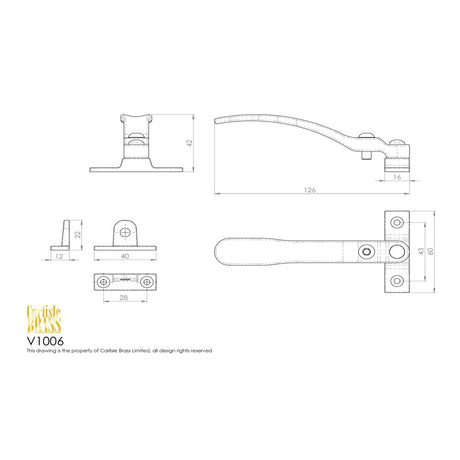 This image is a line drwaing of a Carlisle Brass - Locking Casement Fastener - Satin Chrome available to order from Trade Door Handles in Kendal