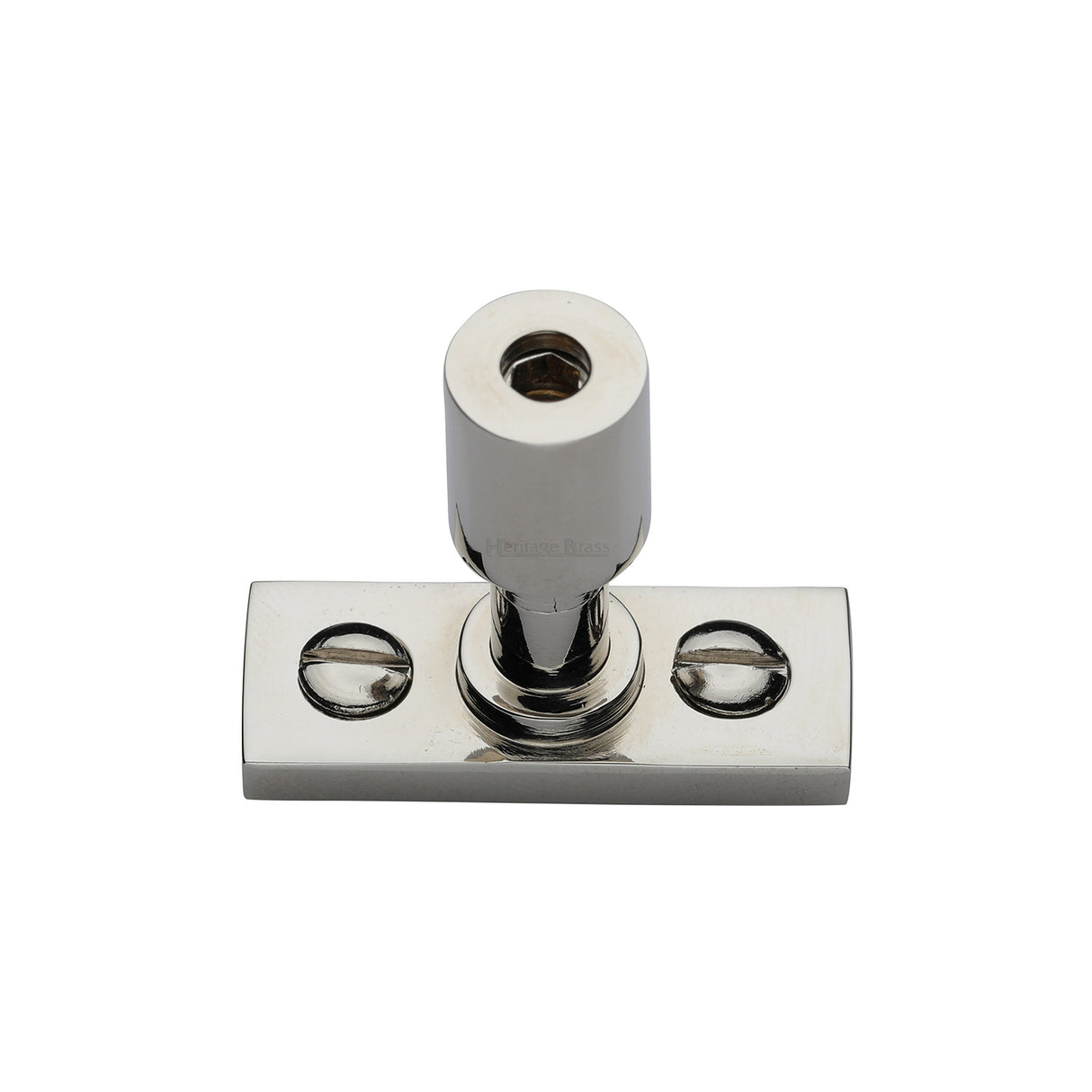 This is an image of a Heritage Brass - Casement Stay Locking Pin Polished Nickel Finish, v1007-pnf that is available to order from Trade Door Handles in Kendal.