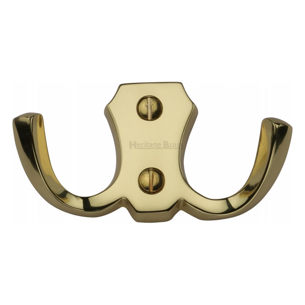This is a image of a Heritage Brass - Double Coat Hook Pol. Brass Finish that is available to order from Trade Door Handles in Kendal