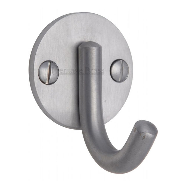This is a image of a Heritage Brass - Single Robe Hook Sat. Chrome Finish that is available to order from Trade Door Handles in Kendal