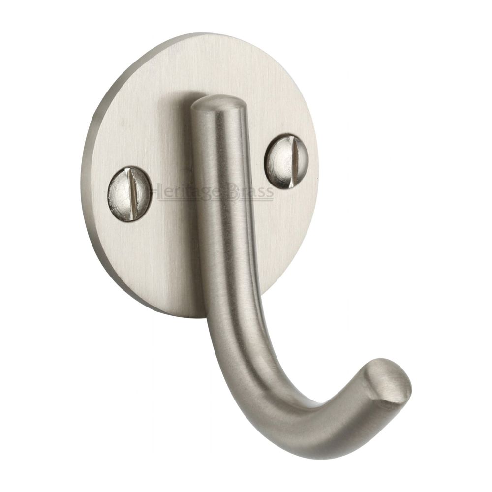 This is a image of a Heritage Brass - Single Robe Hook Sat. Nickel Finish that is available to order from Trade Door Handles in Kendal