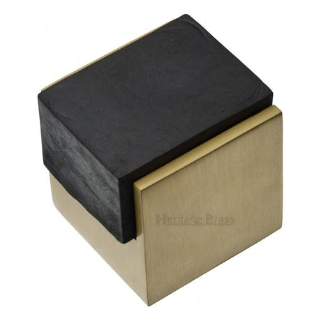 This is an image of a Heritage Brass - Door Stop Square Floor Mounted Design Satin Brass Finish, v1082-sb that is available to order from Trade Door Handles in Kendal.