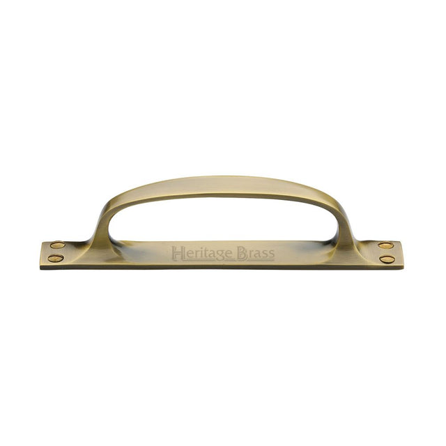 This is an image of a Heritage Brass - Pull Handle on Plate Antique Brass Finish, v1142-at that is available to order from Trade Door Handles in Kendal.