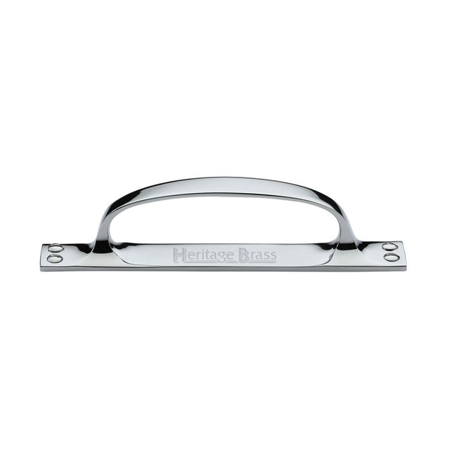 This is an image of a Heritage Brass - Pull Handle on Plate Polished Chrome Finish, v1142-pc that is available to order from Trade Door Handles in Kendal.