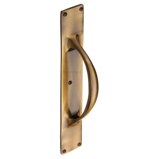 High quality image of Heritage Brass - Door Pull Handle on Plate Antique Brass Finish | Sku. v1155-at | Trade Door Handles, Kendal.
