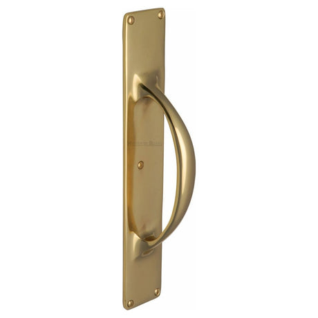 This is an image of a Heritage Brass - Door Pull Handle on Plate Polished Brass Finish, v1155-pb that is available to order from Trade Door Handles in Kendal.