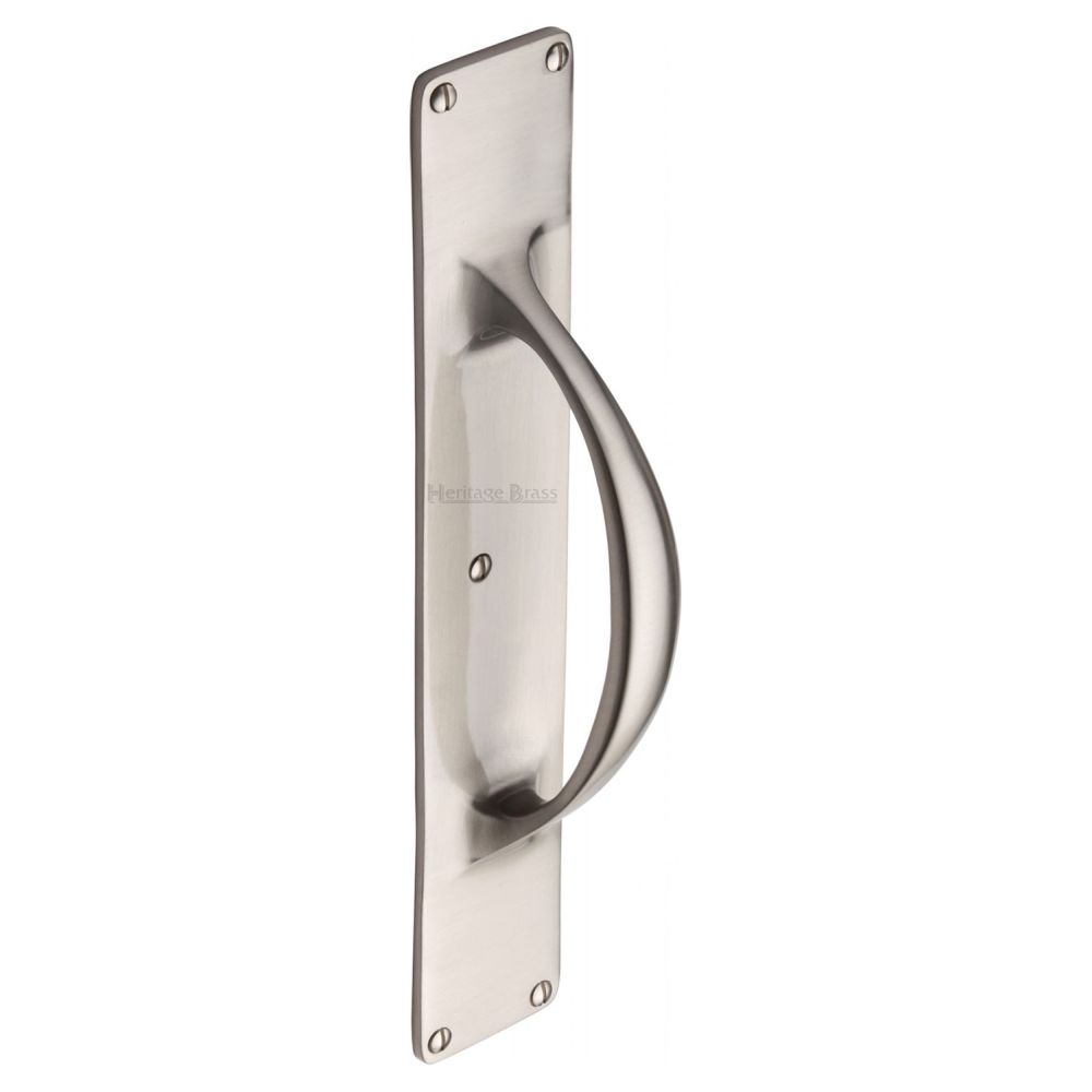 This is an image of a Heritage Brass - Door Pull Handle on Plate Satin Nickel Finish, v1155-sn that is available to order from Trade Door Handles in Kendal.