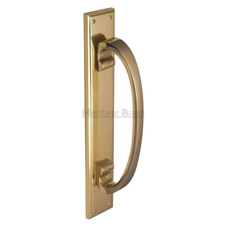 This is an image of a Heritage Brass - Door Pull Handle on Plate Polished Brass Finish, v1162-pb that is available to order from Trade Door Handles in Kendal.