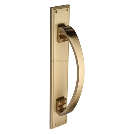 This is an image of a Heritage Brass - Door Pull Handle on Plate Satin Brass Finish, v1162-sb that is available to order from Trade Door Handles in Kendal.