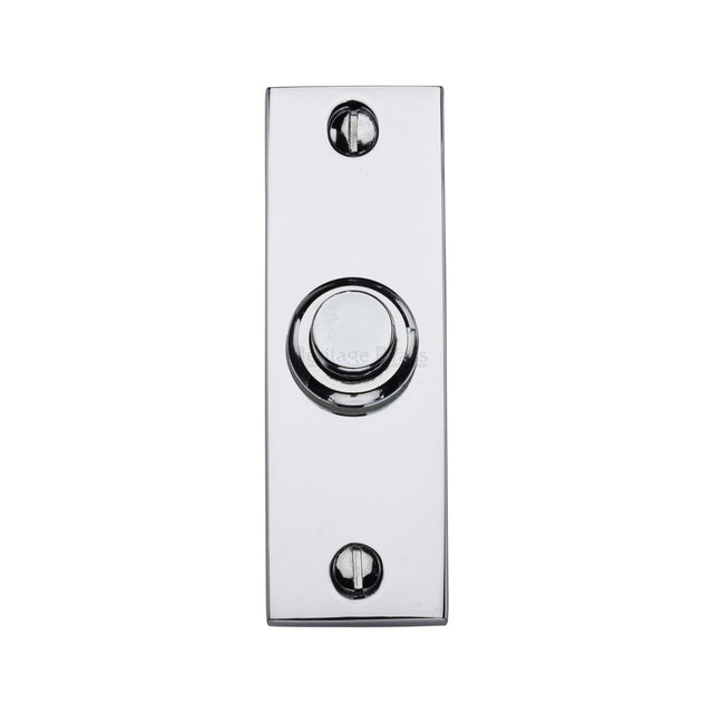 This is an image of a Heritage Brass - Rectangular Bell Push Polished Chrome finish, v1182-pc that is available to order from Trade Door Handles in Kendal.