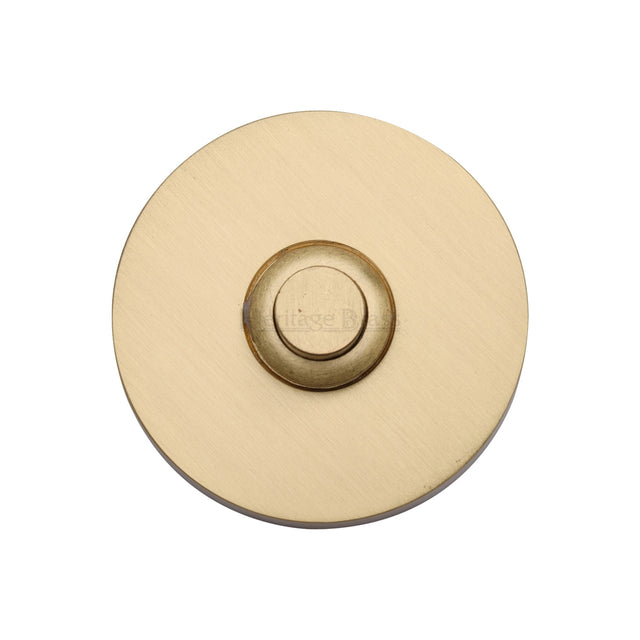 This is an image of a Heritage Brass - Round Bell Push Satin Brass finish, v1184-sb that is available to order from Trade Door Handles in Kendal.