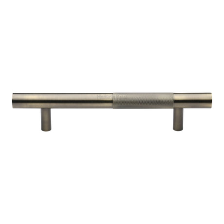 This is an image of a Heritage Brass - Door Pull Handle Bar Knurled Design 305mm Antique Brass Finish, v1365-305-at that is available to order from Trade Door Handles in Kendal.