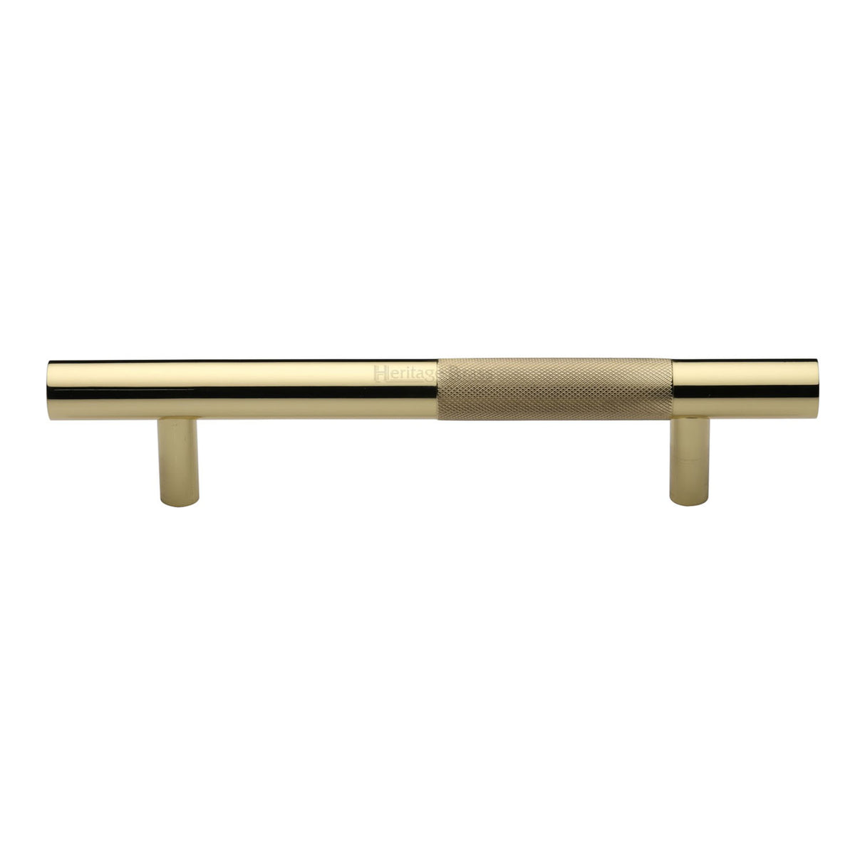 This is an image of a Heritage Brass - Door Pull Handle Bar Knurled Design 305mm Polished Brass Finish, v1365-305-pb that is available to order from Trade Door Handles in Kendal.