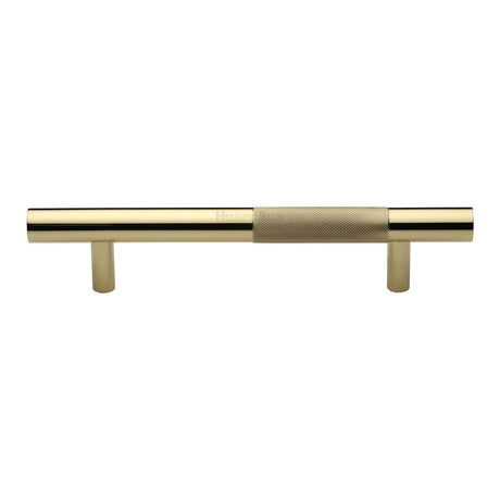 This is an image of a Heritage Brass - Door Pull Handle Bar Knurled Design 305mm Polished Brass Finish, v1365-305-pb that is available to order from Trade Door Handles in Kendal.