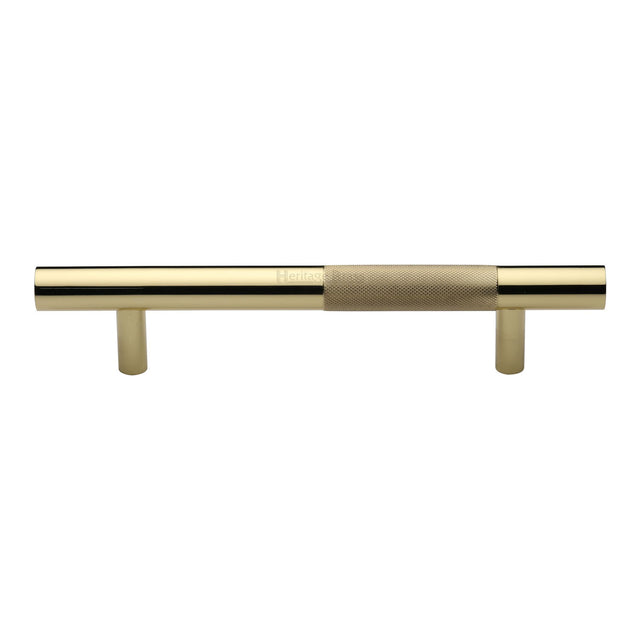 This is an image of a Heritage Brass - Door Pull Handle Bar Knurled Design 305mm Polished Brass Finish, v1365-305-pb that is available to order from Trade Door Handles in Kendal.