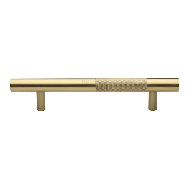 This is an image of a Heritage Brass - Door Pull Handle Bar Knurled Design 305mm Satin Brass Finish, v1365-305-sb that is available to order from Trade Door Handles in Kendal.