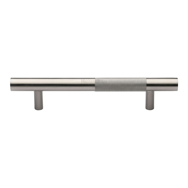 This is an image of a Heritage Brass - Door Pull Handle Bar Knurled Design 305mm Satin Nickel Finish, v1365-305-sn that is available to order from Trade Door Handles in Kendal.